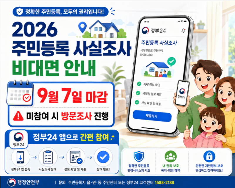 2026 주민등록 사실조사 비대면｜9월 7일 마감, 안하면 방문조사? 정부24 참여방법