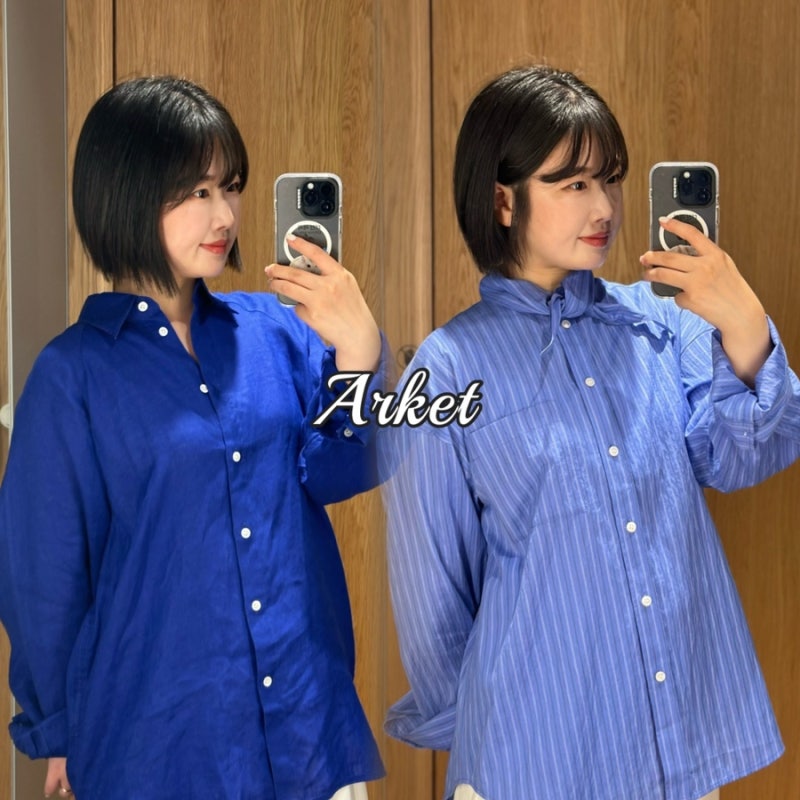 가을에 입기 좋은 아르켓 여자 블루셔츠 코디 3가지