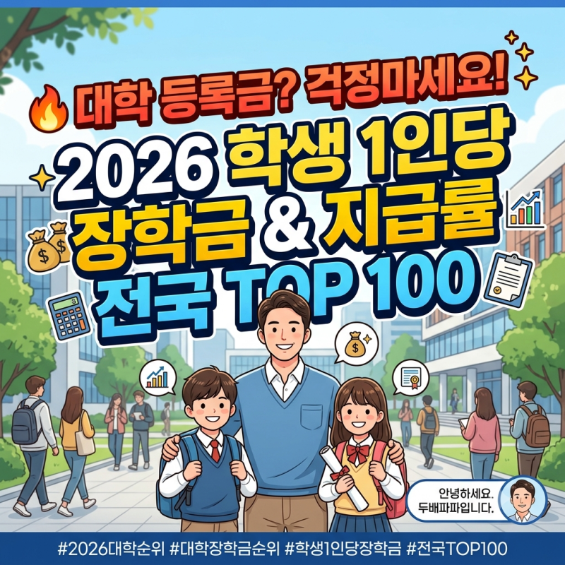 2026 학생 1인당 장학금 수혜액 및 장학금 지급률 전국 대학 순위 TOP 100