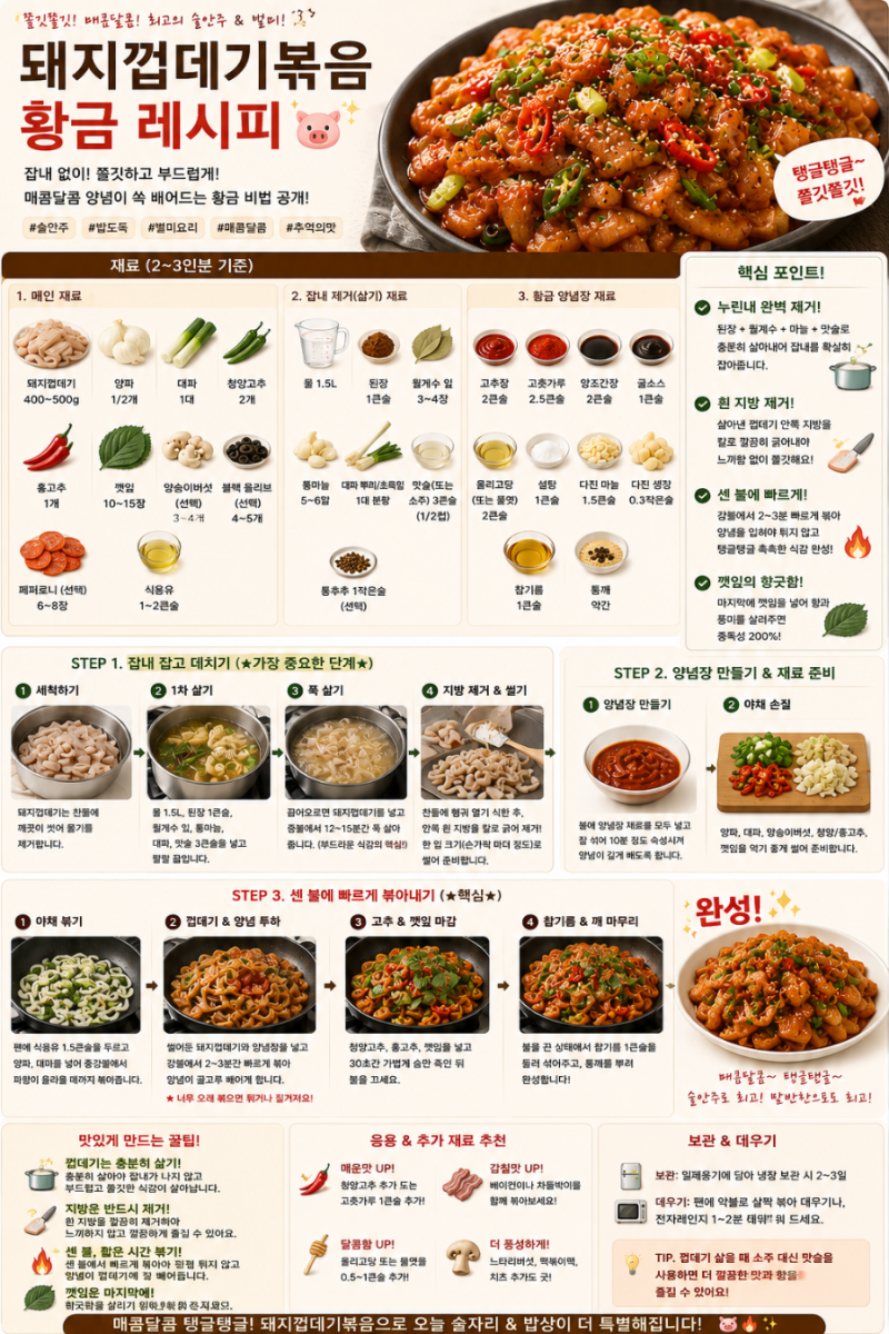 집에서 즐기는 최고의 포차 안주! 실패 없는 매콤달콤 돼지껍데기볶음
