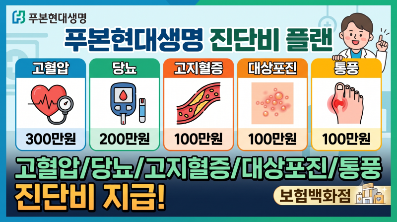 푸본현대생명 고혈압300만원,당뇨200만원,고지혈증100만원,대상포진100만원,통풍100만원 진단비....