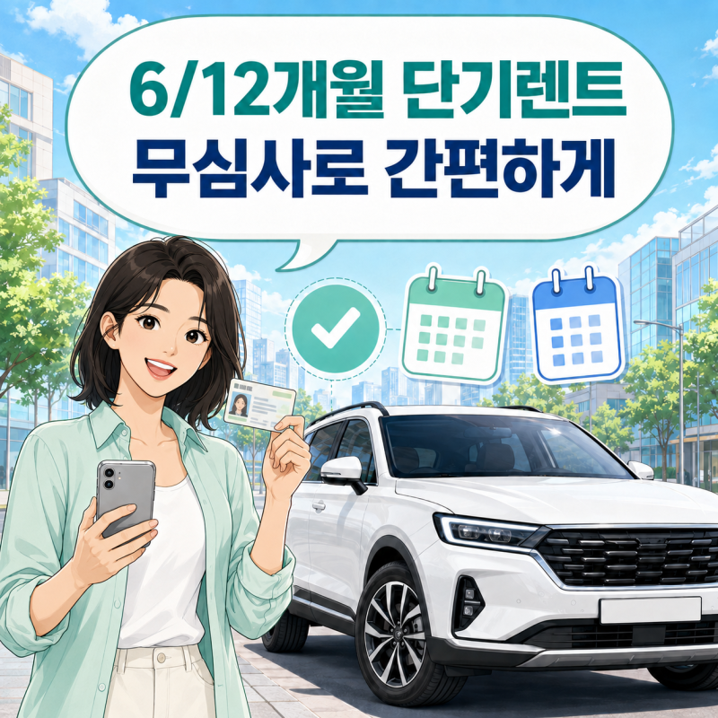 6개월 12개월 무심사 무서류 중고차 장기렌트카, 월렌트보다 실속 있게