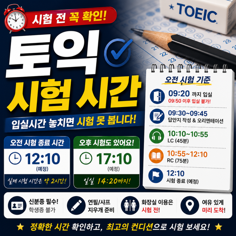 토익 시험 시간 몇 시에 끝날까? 입실시간 잘못 알면 시험도 못 봅니다