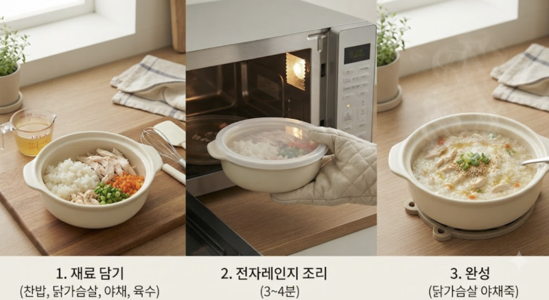 닭가슴살 당근 양파 찬밥으로 전자레인지 죽 만들기｜혼밥으로 간편한 한 끼 레시피