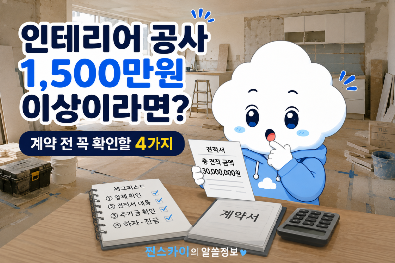 인테리어 공사 1,500만원 이상이라면? 계약 전 꼭 확인할 4가지