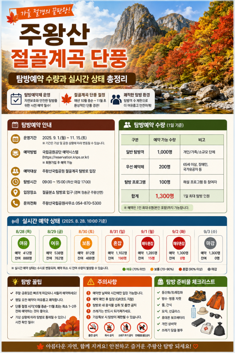주왕산 절골계곡 단풍 탐방예약 수량과 실시간 상태 총정리