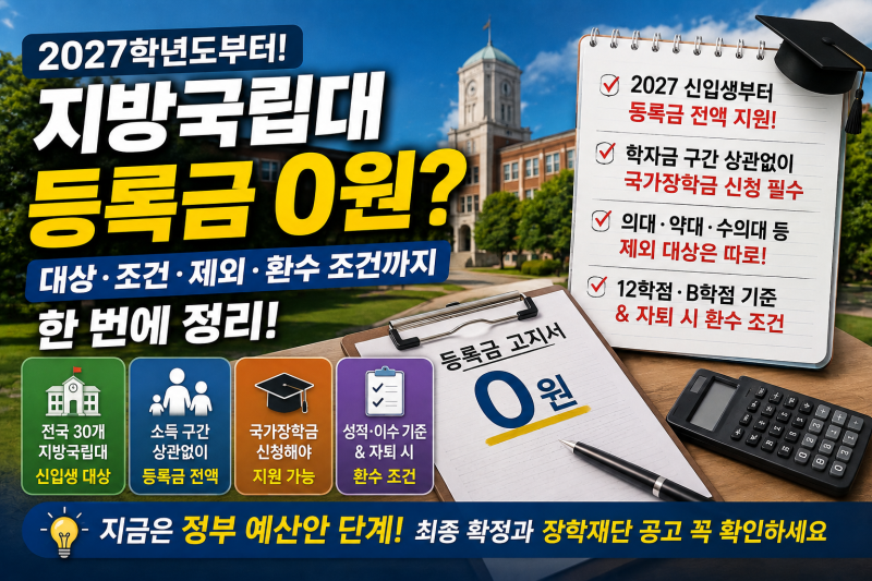 2027 지방국립대 등록금 0원, 대상과 신청 조건 총정리2027 지방국립대 등록금 0원, 대상과 신청....