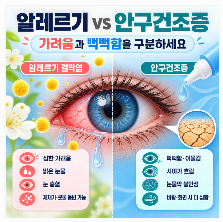 눈 가려움 원인, 알레르기일까 안구건조증일까? 약국 안약 사용법
