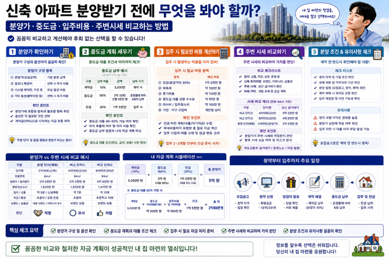 신축 아파트 분양받기 전에 무엇을 봐야 할까? 분양가·중도금·입주비용·주변시세 비교하는....
