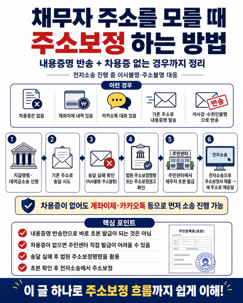 채무자(돈 빌려준 사람) 주소를 모를 때 확인하는 방법 주소보정[실전편+상세내용캡쳐]