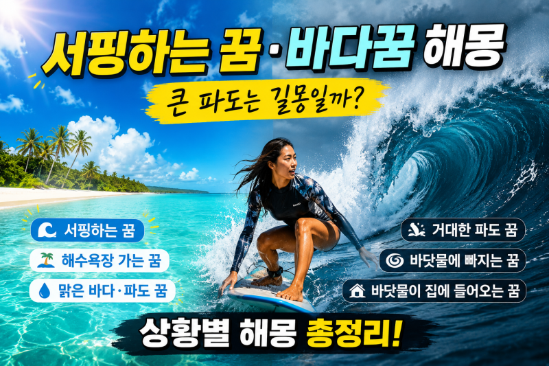 서핑하는 꿈·바다꿈 해몽 총정리｜해수욕장 가는 꿈·파도·물꿈, 재물운일까?