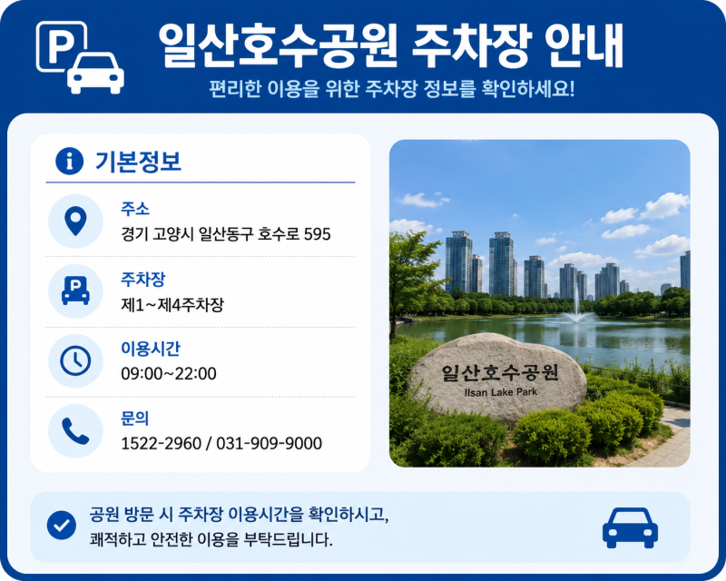 일산호수공원 주차장, 1~4주차장 위치 요금 총정리