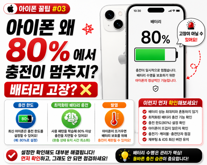 아이폰 꿀팁 #03아이폰이 80%에서 충전이 안 된다?고장이 아닐 수도 있습니다!