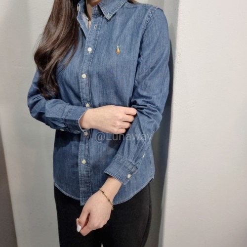 폴로 보이즈 데님 셔츠 성인 여성 XL 사이즈 착용! 가성비 핏감 완성 폴로남방 폴로셔츠 폴로....