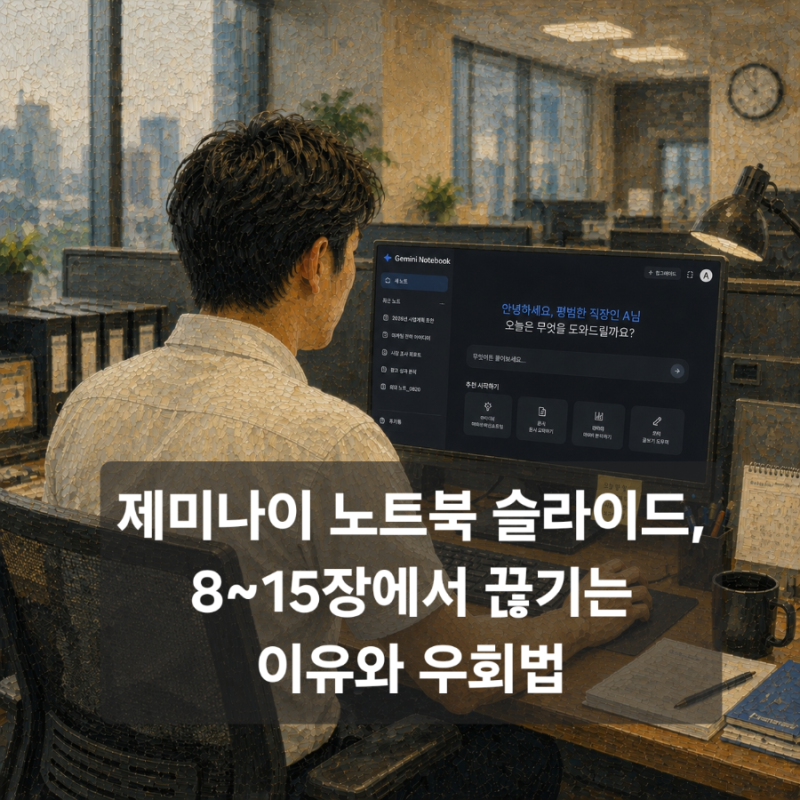 제미나이 노트북 PPT 만들기 : 15장 안팎 제한 뚫는 법과 감마와 비교