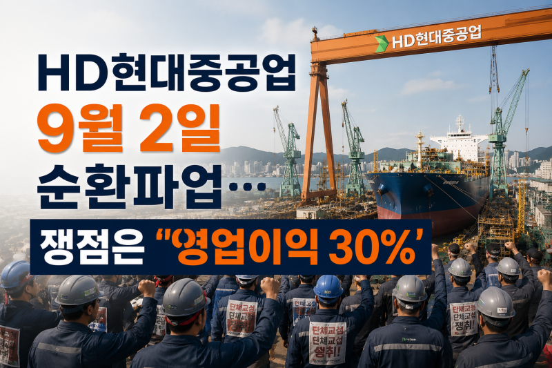 HD현대중공업 9월 2일 순환파업…쟁점은 '영업이익 30%'