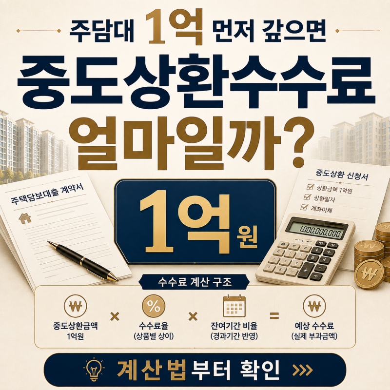 중도상환수수료 계산법, 주담대 1억 먼저 갚으면 얼마 낼까?