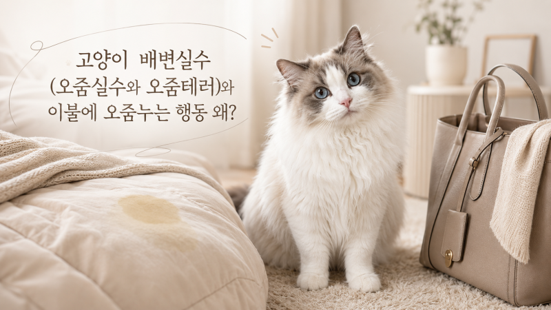고양이 배변 오줌실수 마킹 스프레이 차이: 이불에 오줌누는 행동 대처법 총정리