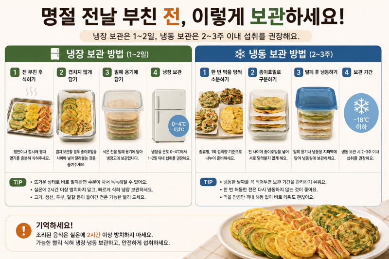 명절 전날 전 부쳐놔도 될까? 냉장·냉동 보관과 데우는 법