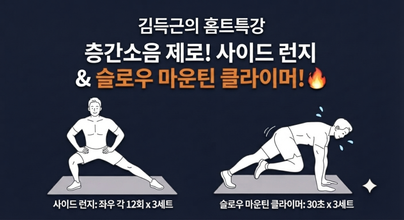 층간소음 제로! 사이드 런지 & 슬로우 마운틴 클라이머 전신 홈트 루틴