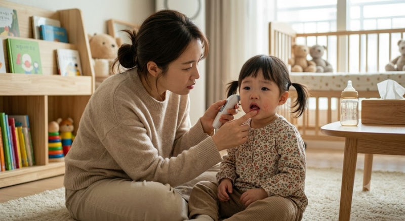 아기 구내염 초기증상부터 완치 판정까지! 전염성, 격리기간, 먹이기 좋은 음식 총정리