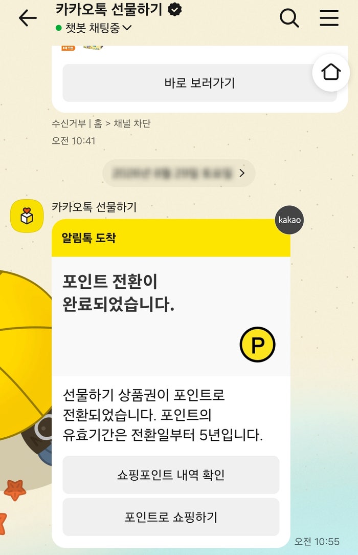 카카오톡 선물하기 포인트 전환 사용 방법 후기