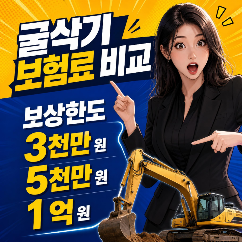 굴삭기보험료 비교, 보상한도 3천만 원·5천만 원·1억 원 차이
