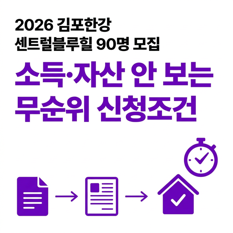 2026 김포한강 센트럴블루힐 90명 모집, 소득·자산 안 보는 무순위 신청조건