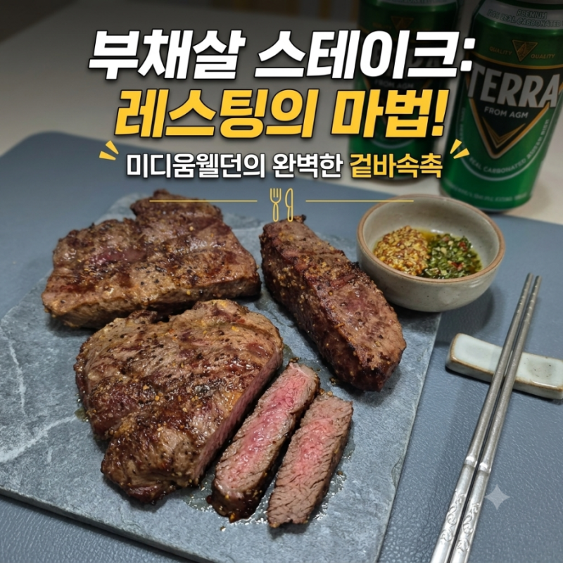에어프라이어로 완성한 겉바속촉 부채살 스테이크! 미디움웰던 구이와 레스팅 팁 (feat. 테라 ....