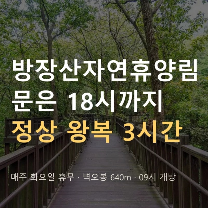 장성 방장산자연휴양림 "왕복 3시간이라는데…" 문은 18시에 닫습니다