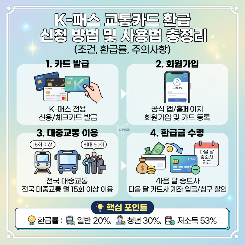 K-패스 교통카드 환급 신청 방법 및 사용법 총정리 (조건, 환급률, 주의사항)