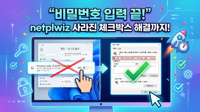 윈도우 10/11 컴퓨터 비밀번호 없이 자동 로그인 설정 방법 (netplwiz 체크박스 없음 해결 포함)