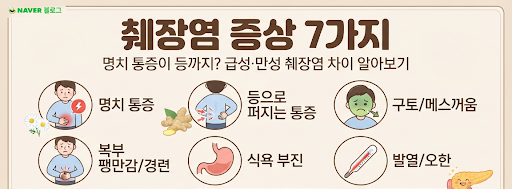 췌장염 증상 7가지｜명치 통증이 등까지? 급성·만성 췌장염 차이 알아보기