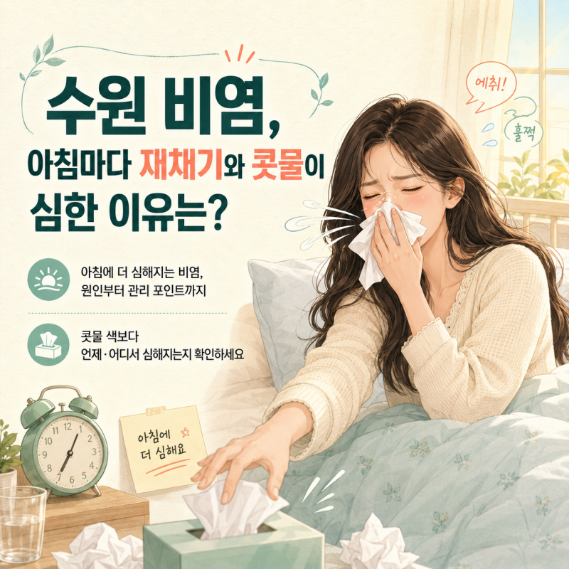 수원 비염, 아침마다 재채기와 콧물이 심한 이유는?