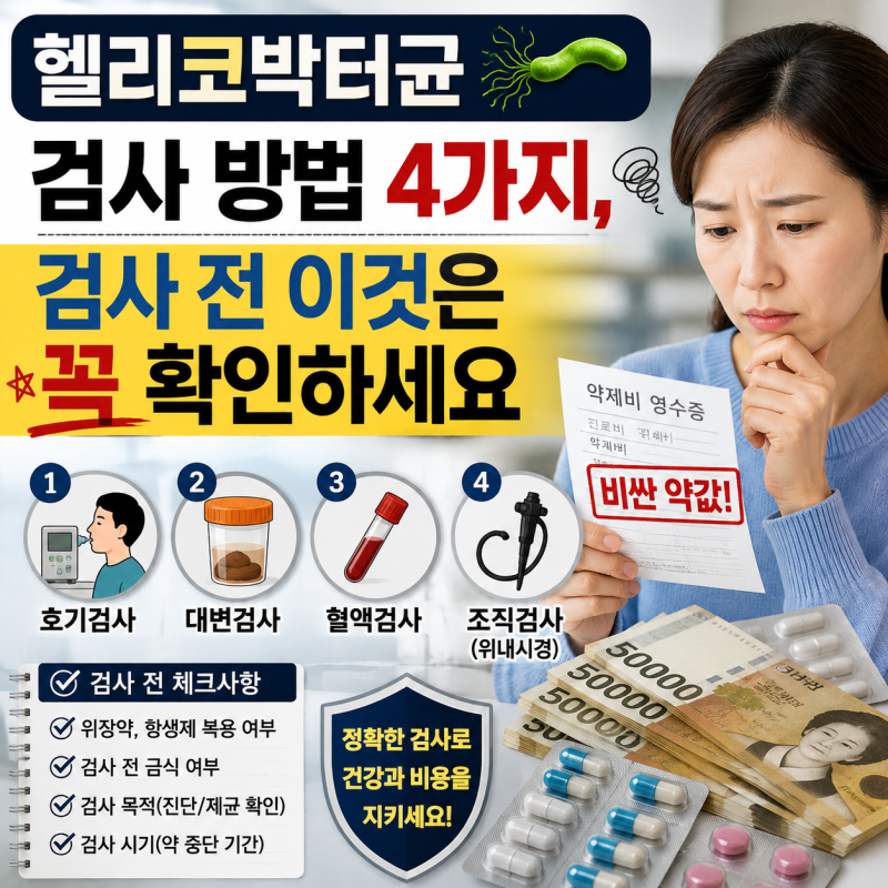 헬리코박터균 검사 방법 4가지, 검사 전 이것은 꼭 확인하세요(+비싼약값)