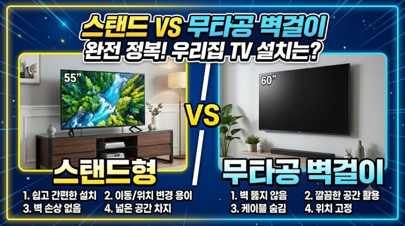스탠드 TV vs 무타공 벽걸이 TV, 결국 뭐가 더 나을까? 실사용 기준 비교
