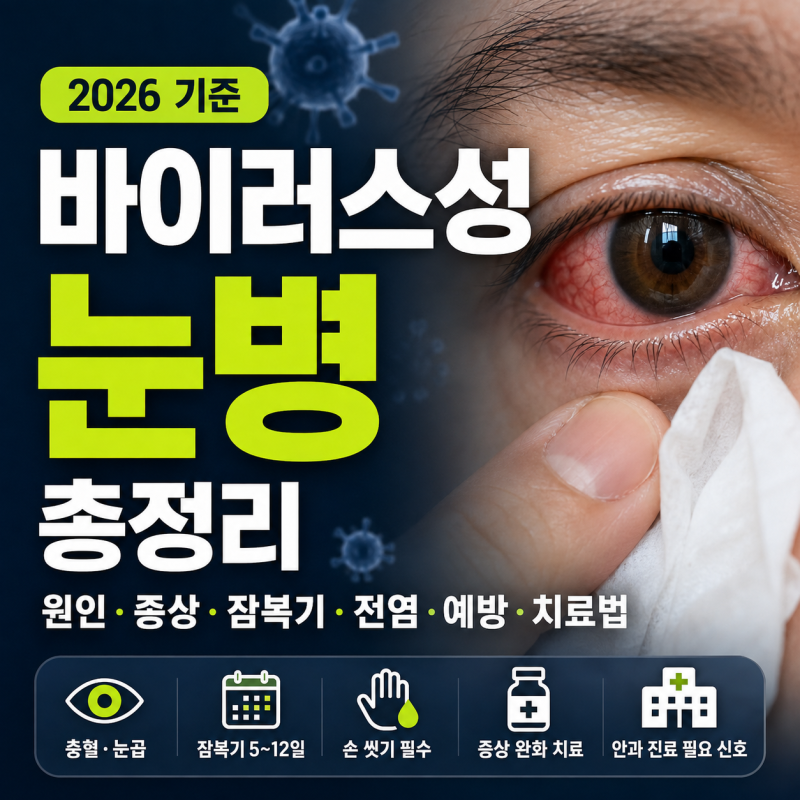 바이러스성 눈병 증상·잠복기·전염·치료 총정리｜눈 충혈·눈곱 생겼다면?