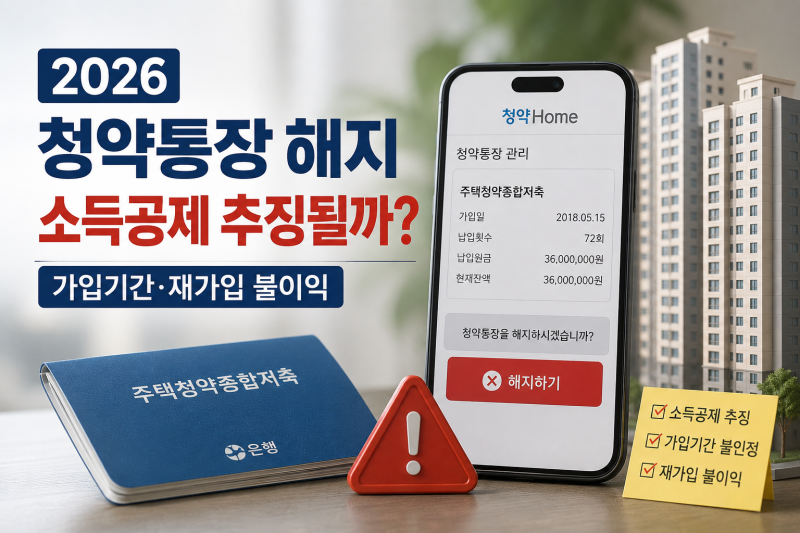 2026 청약통장 해지하면 손해일까? 소득공제 추징·재가입 불이익 총정리