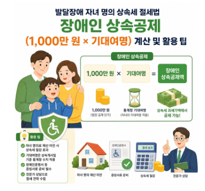 발달장애 자녀 명의 상속세 절세법: 장애인 상속공제(1,000만 원 × 기대여명) 계산 및 활용 팁!