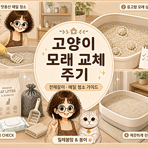 [반려동물]고양이 모래 교체주기 화장실 전체갈이 주기와 매일 청소 방법