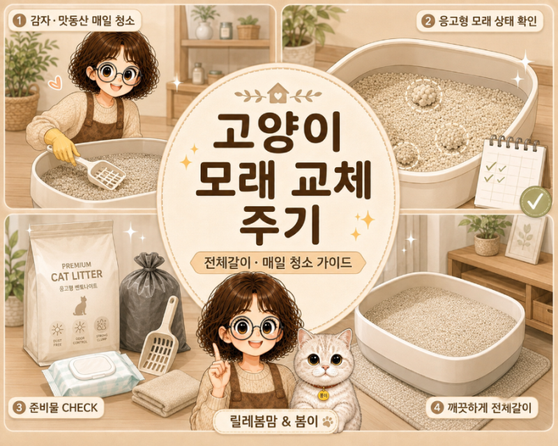 [반려동물]고양이 모래 교체주기 화장실 전체갈이 주기와 매일 청소 방법