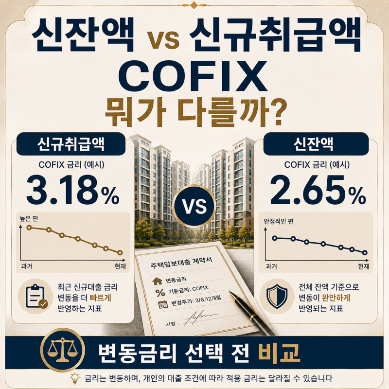 신잔액 COFIX vs 신규취급액 COFIX 뭐가 다를까? 변동금리 선택 전 비교