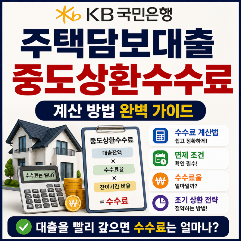 KB국민은행 주택담보대출 중도상환수수료 계산 방법, 대출을 약정 기간보다 미리 갚으면 과....