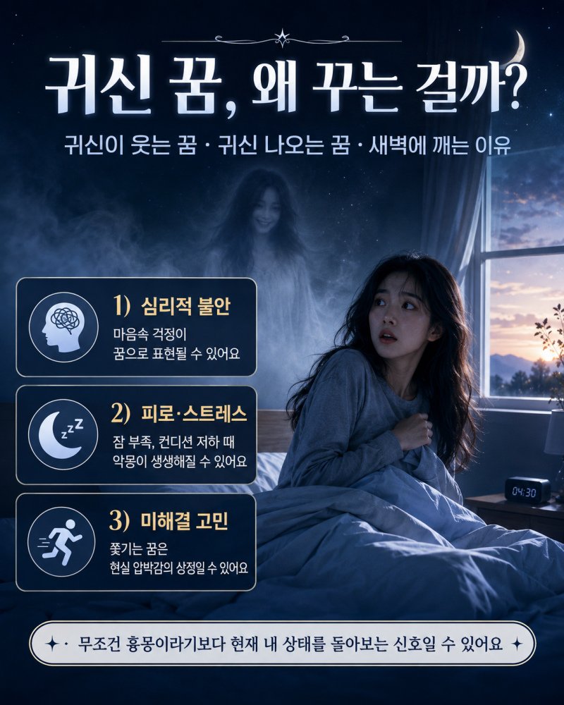 귀신이 웃는 꿈 해몽｜귀신 나오는 꿈, 새벽에 깨는 이유 몸이 안 좋은 신호일까?