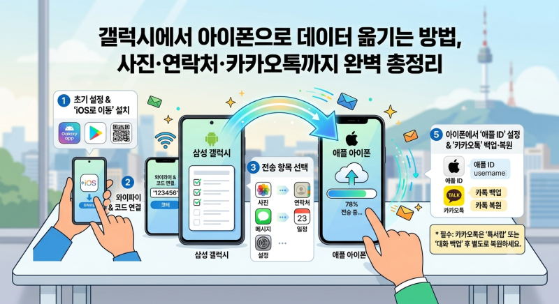 갤럭시에서 아이폰으로 데이터 옮기는 방법, 사진·연락처·카카오톡까지 완벽 총정리!!