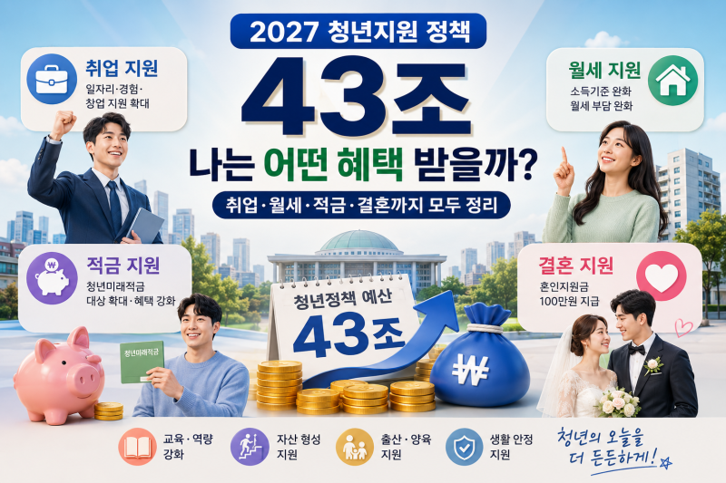 2027 청년지원 정책 43조, 나는 어떤 혜택 받을까? 취업·월세·적금·결혼까지 모두 정리