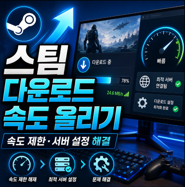 스팀 다운로드 속도 올리기, 다운로드 느릴 때 속도 제한·서버 설정 해결방법