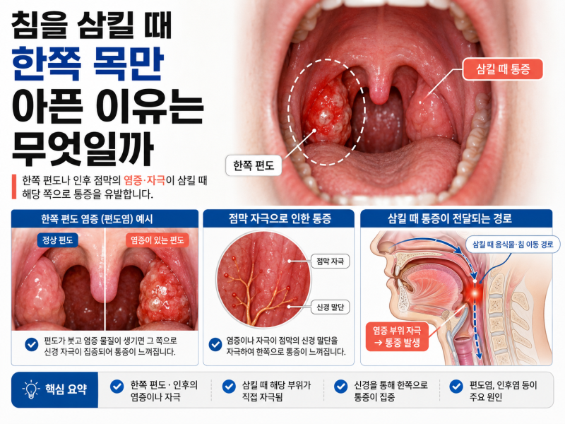 침을 삼킬 때 한쪽 목만 아픈 이유는 무엇일까