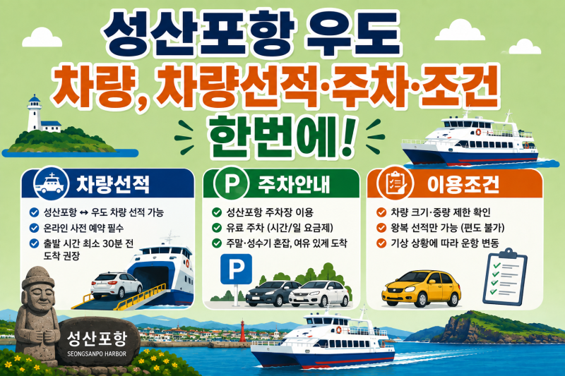 성산포항 우도 차량, 차량선적·주차·조건 한번에