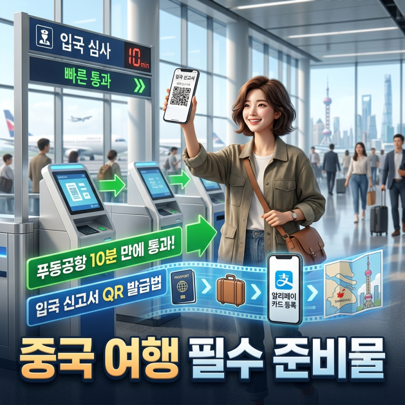 상하이 여행 푸동공항 10분 만에 통과 중국 입국 신고서 QR 발급법, 중국 여행 필수 준비물, 알....